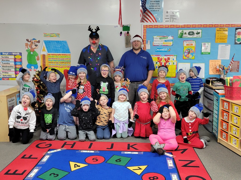 AM Preschool hats and gloves donated by Neligh Young Men's Club
