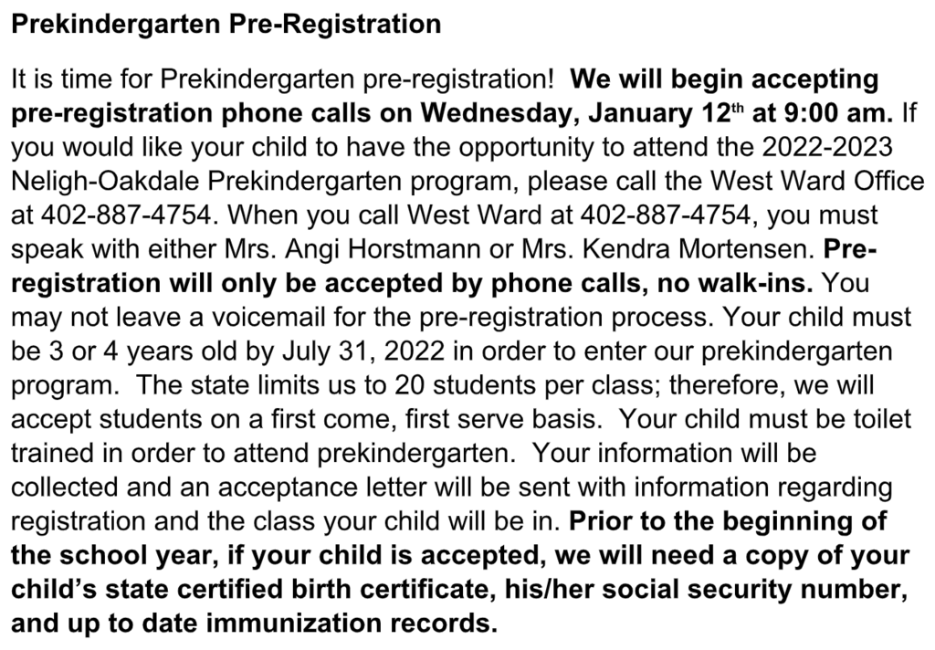 Prekindergarten Pre-Registration