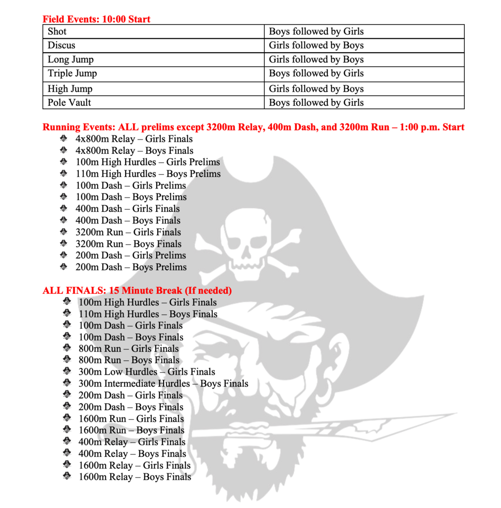 District Track schedule