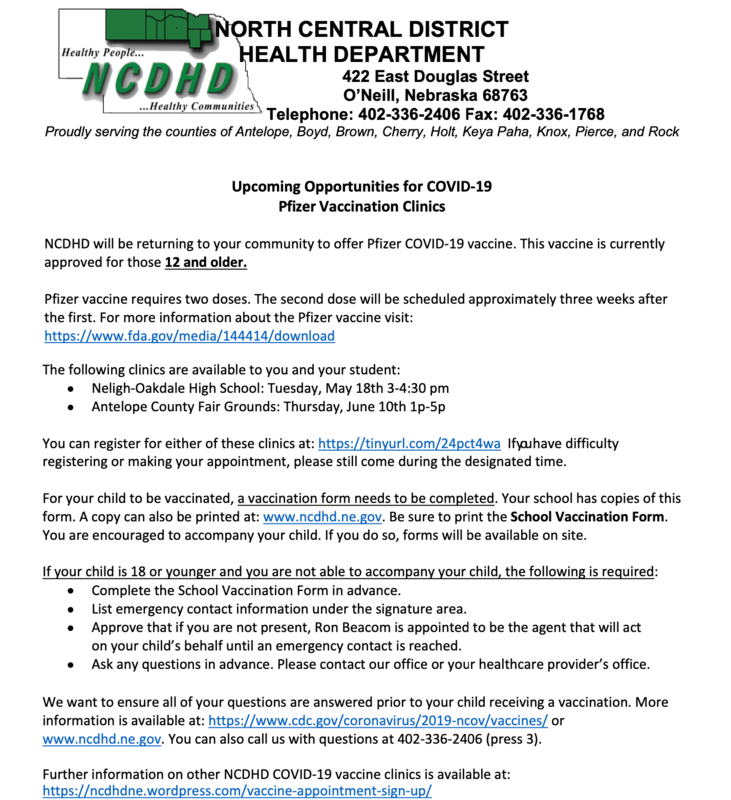 Upcoming Pfizer Clinics